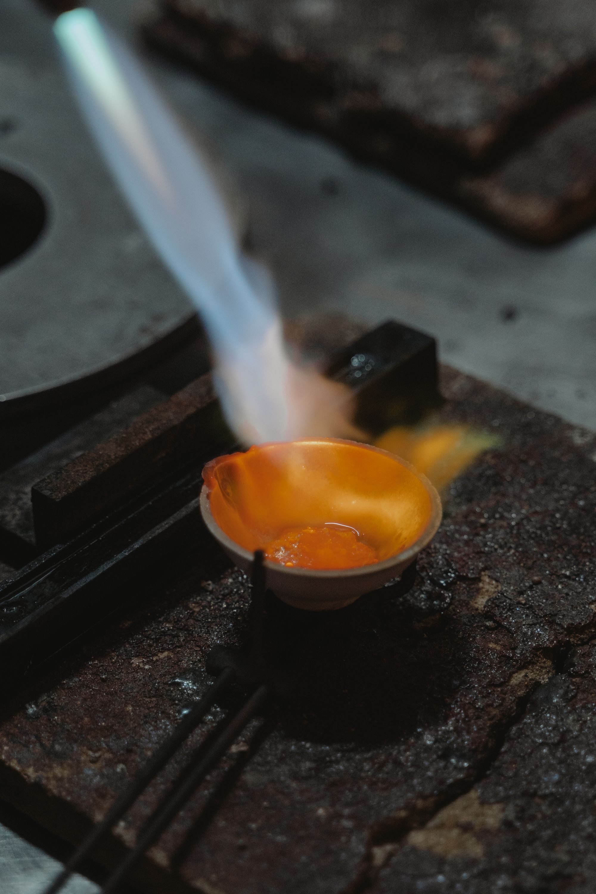 gold melting in a crucible